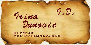 Irina Dunović vizit kartica